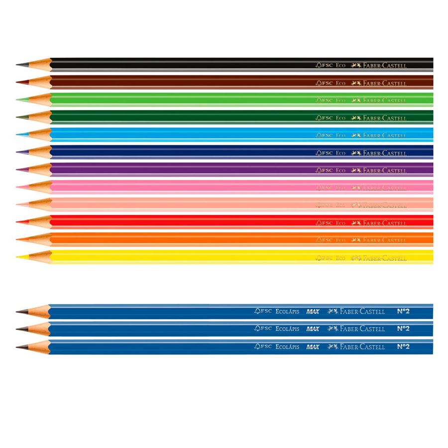 Faber-Castell - 12 EcoLápices de color + 3 EcoLápices de grafito