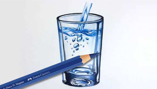 A drawn glass with water inside.