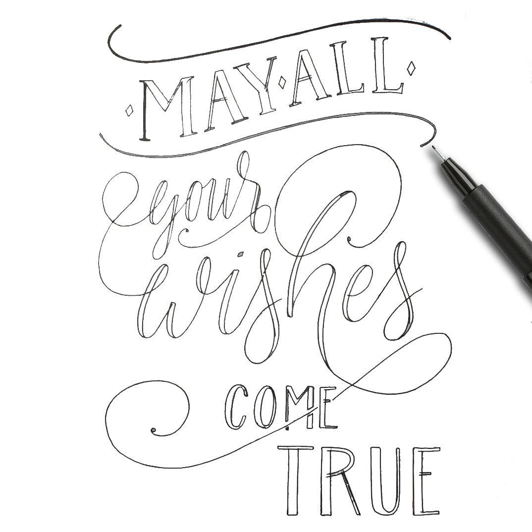 Sketch of the handlettering "may all your wishes come true".