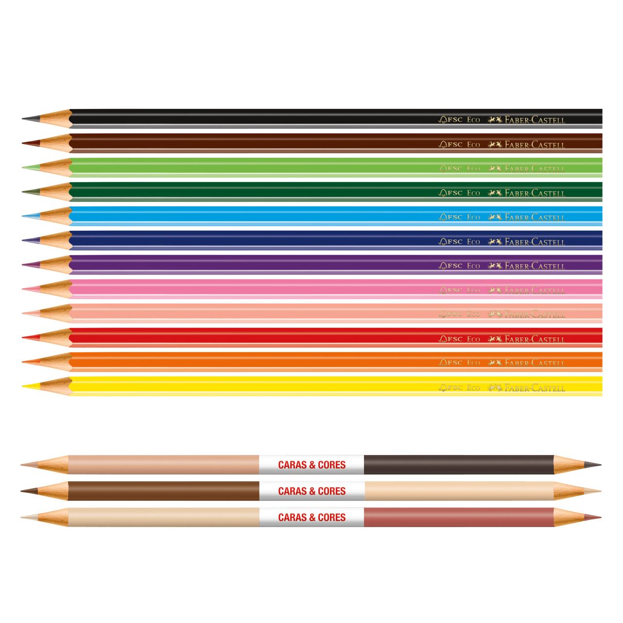 Faber-Castell - 12 EcoLápices de color + 3 EcoLáp. bicolor Caras y Colores