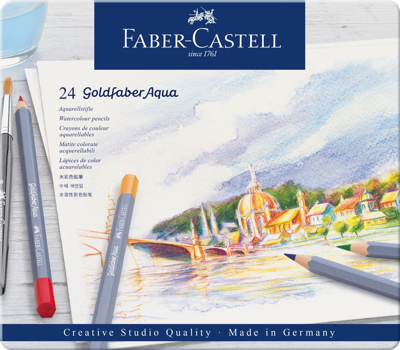 Faber-Castell - Estuche de metal c/24 lápices acuarelables Goldfaber Aqua