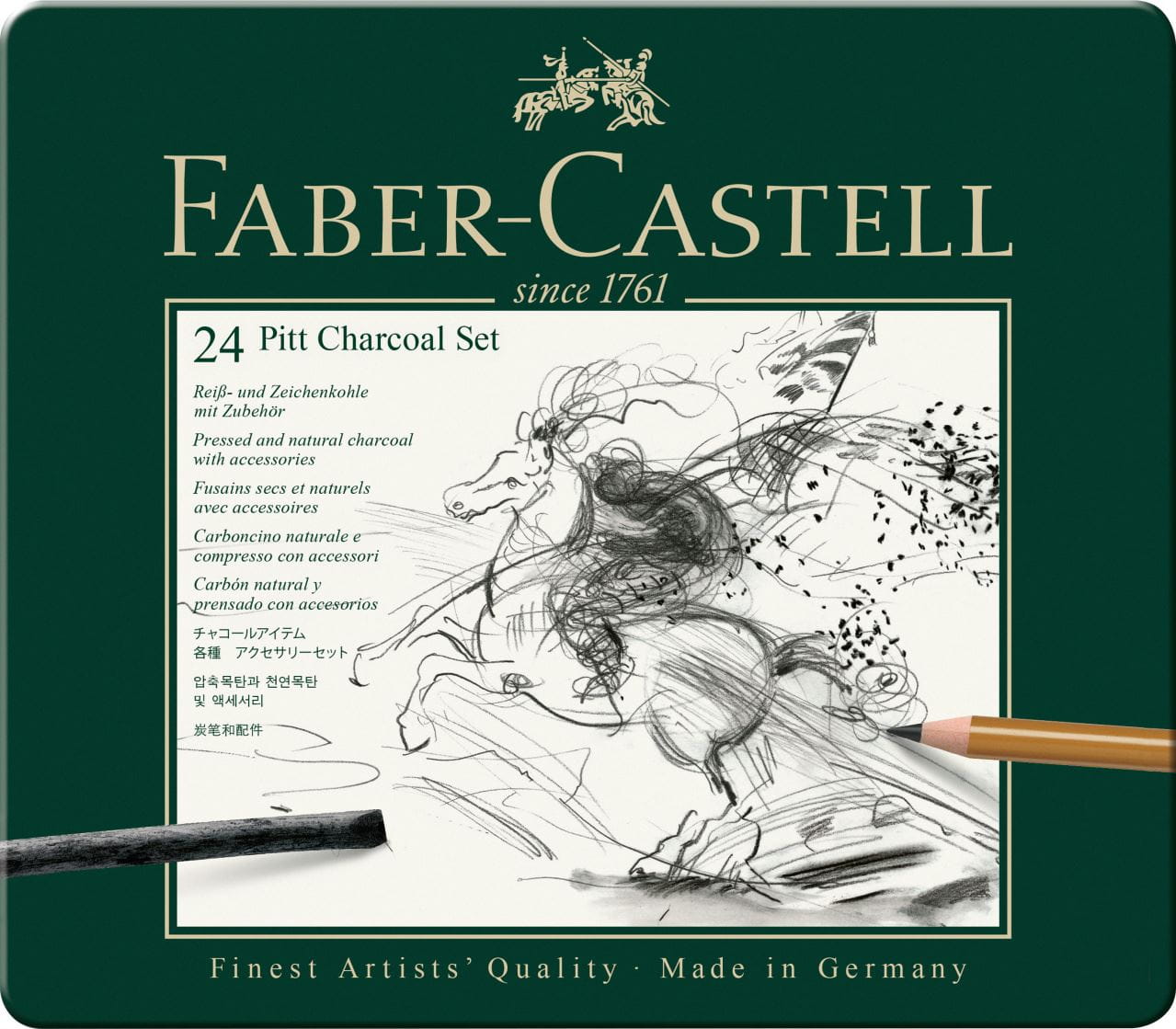 Faber-Castell - Estuche de metal con 24 piezas Pitt Carbón