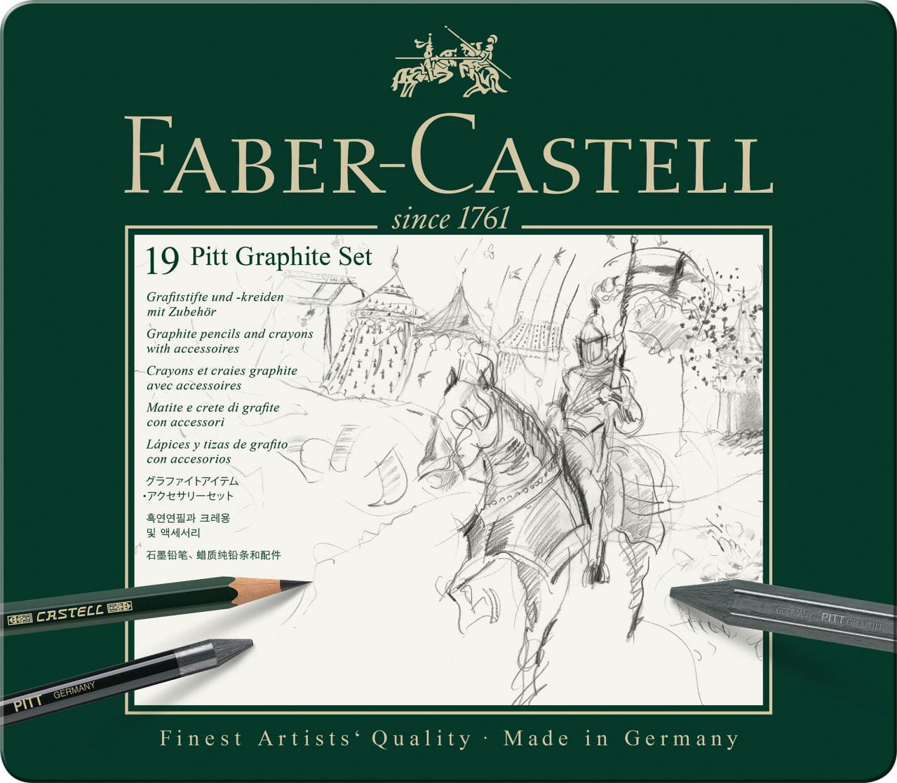 Faber-Castell - Estuche de metal con 19 piezas Pitt Grafito