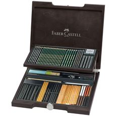 Faber-Castell - Estuche de madera Pitt Monochrome, 86 piezas