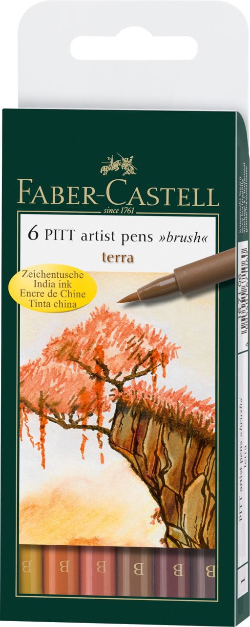Faber-Castell - Estuche con 6 rotuladores Pitt Artist Pen Brush, tierra