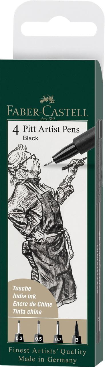 Faber-Castell - Estuche con 4 rotuladores Pitt Artist Pen, negro