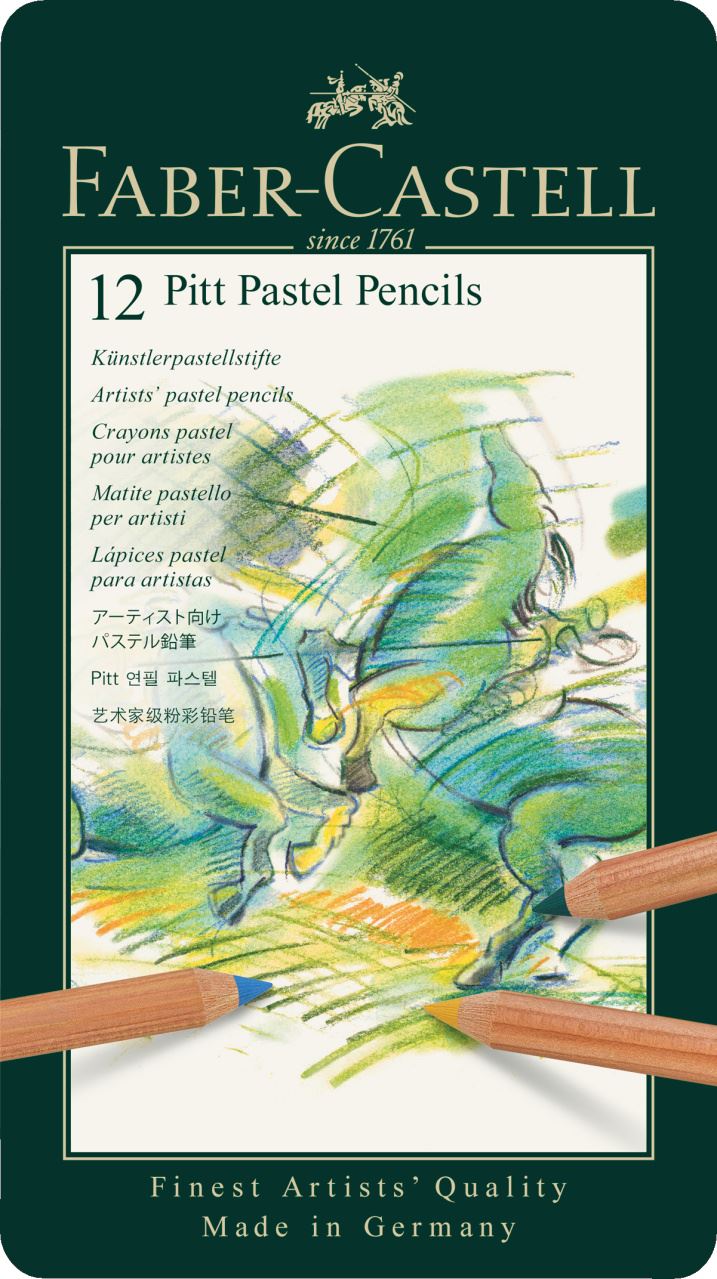 Faber-Castell - Estuche de metal con 12 lápices pastel Pitt