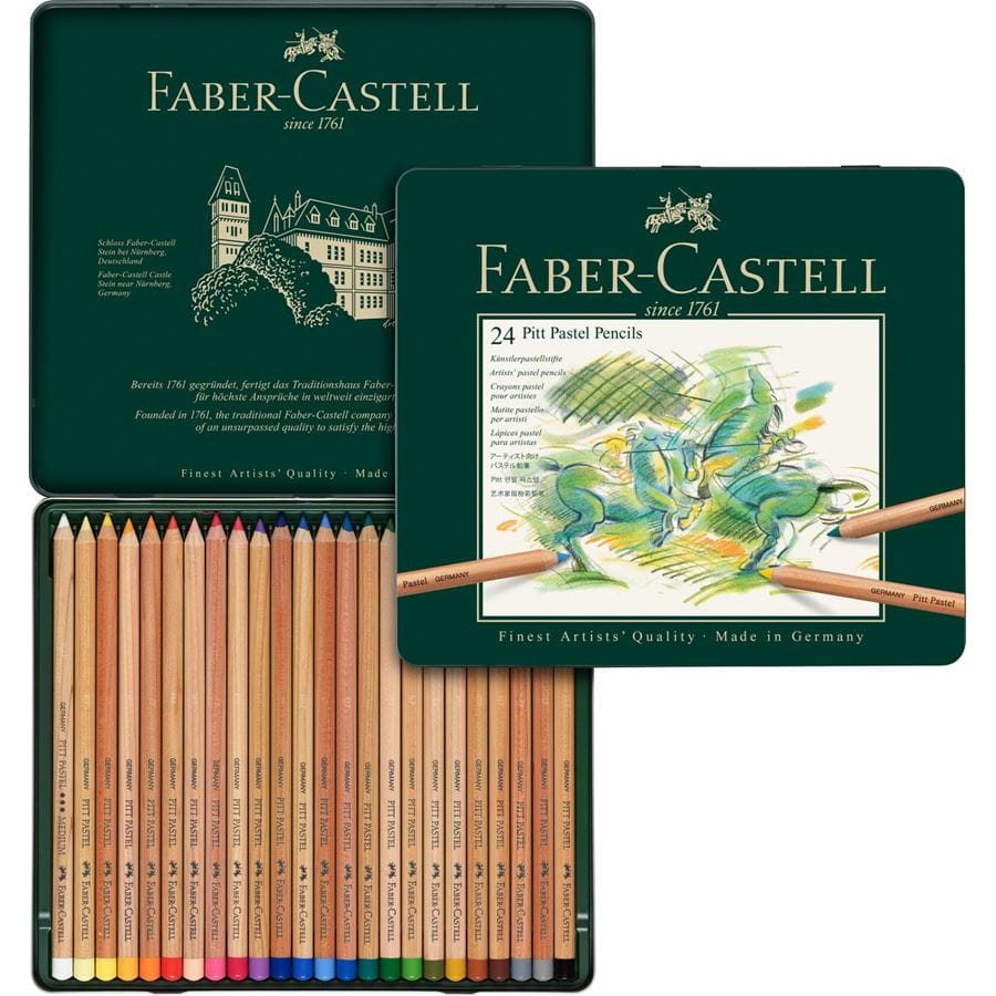 Faber-Castell - Estuche de metal con 24 lápices pastel Pitt