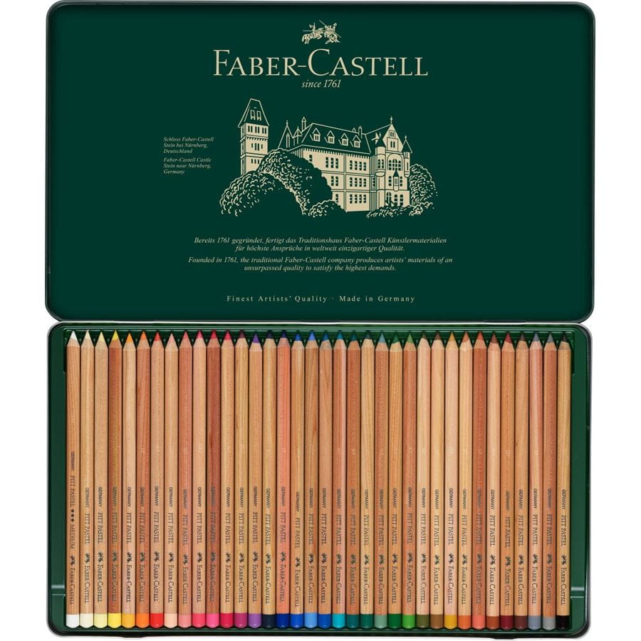 Faber-Castell - Estuche de metal con 36 lápices pastel Pitt