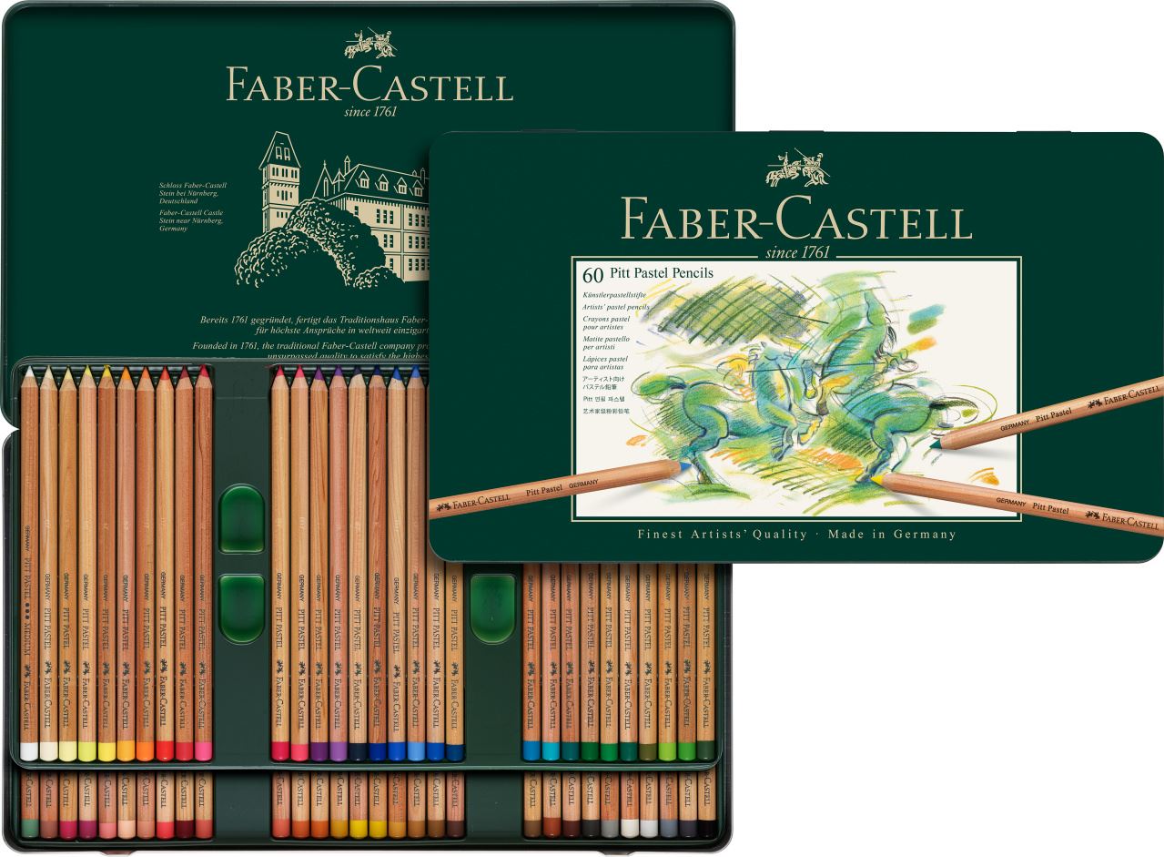 Faber-Castell - Estuche de metal con 60 lápices pastel Pitt